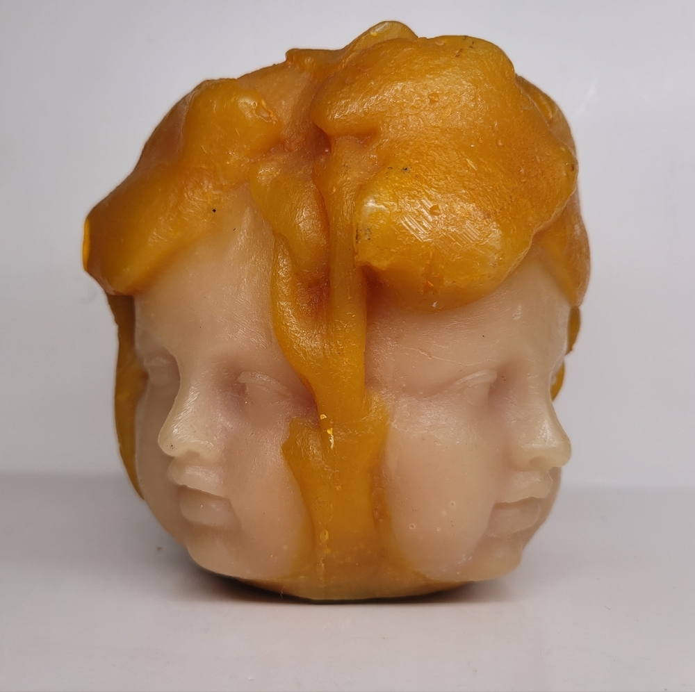 1970s 4-Sided 3D Cherub Face Novelty Candle - Never Lit Unscented Heavy